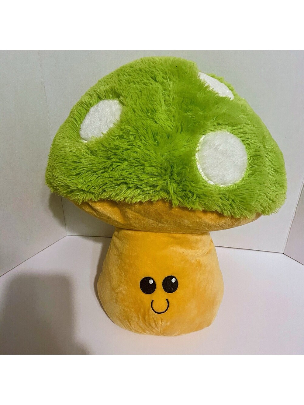 Green Mushroom Plush Smiling 11"  Goffa Toadstool Toy Shaggy Cap
